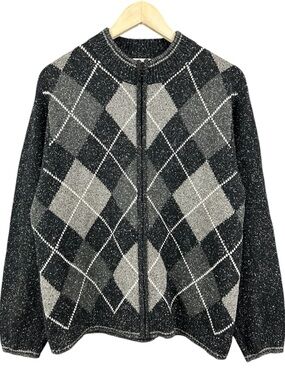 EP Pro Silk Blend Argyle Zip Cardigan Sweater Golf Size Large